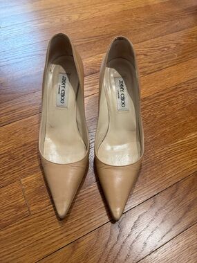Jimmy Choo Beige Leather Pointed-Toe Pumps